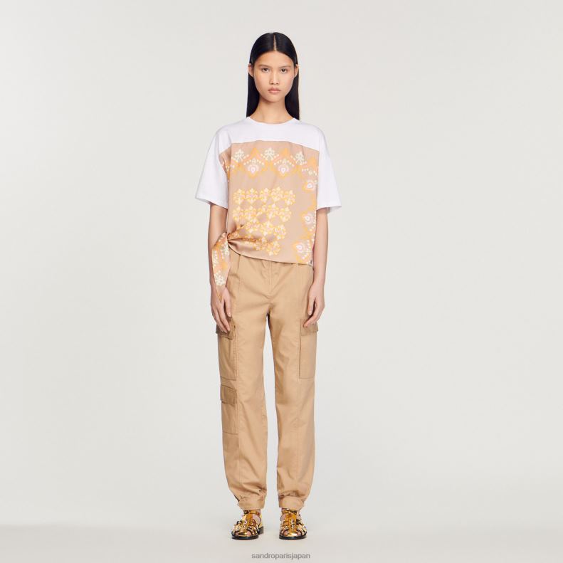 jp Sandro Paris 女性 スカーフTシャツ 白 20D4B196 衣服