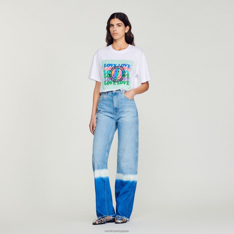 jp Sandro Paris 女性 スマイリーTシャツ 白 20D4B209 衣服