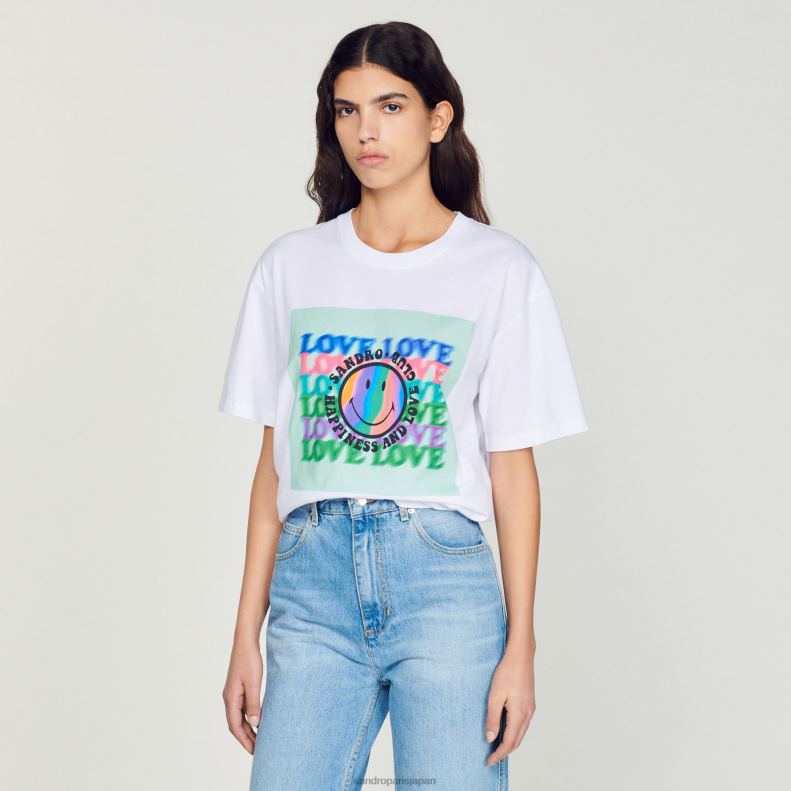 jp Sandro Paris 女性 スマイリーTシャツ 白 20D4B209 衣服