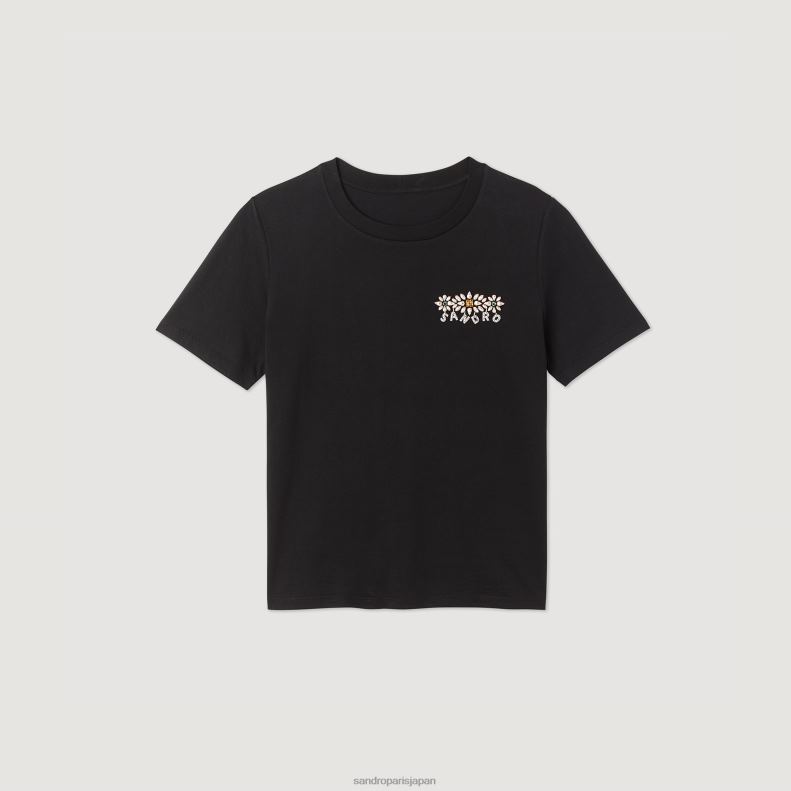 jp Sandro Paris 女性 ラインストーンTシャツ 黒 20D4B237 衣服