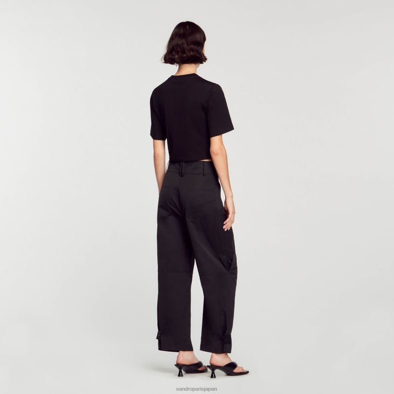 jp Sandro Paris 女性 ラインストーンビスチェデザインのTシャツ 黒 20D4B30 衣服