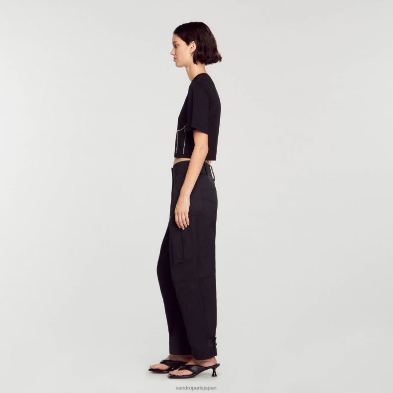 jp Sandro Paris 女性 ラインストーンビスチェデザインのTシャツ 黒 20D4B30 衣服
