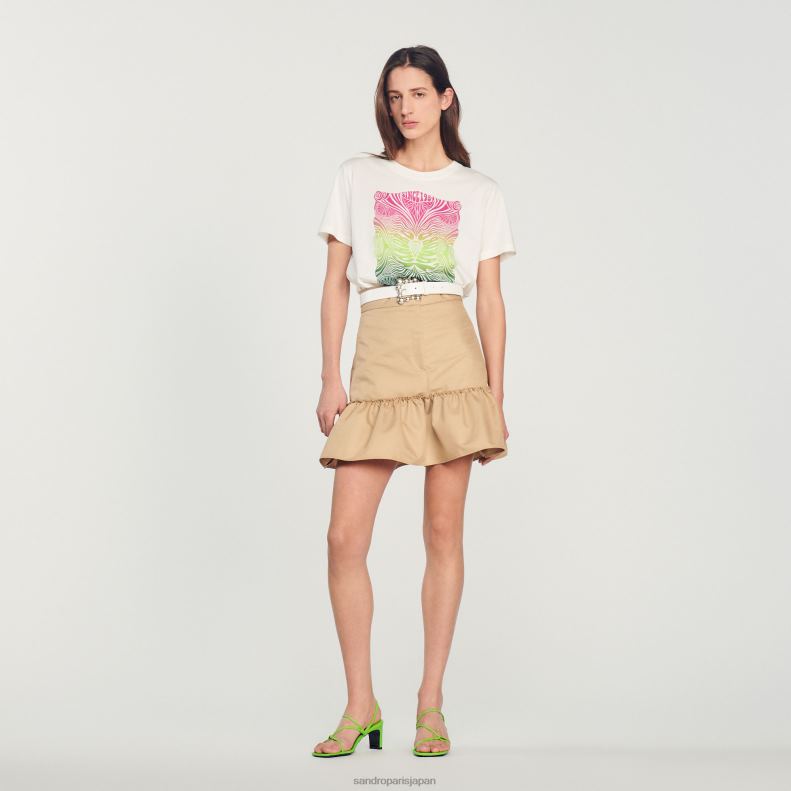 jp Sandro Paris 女性 植毛Tシャツ 生成り 20D4B312 衣服