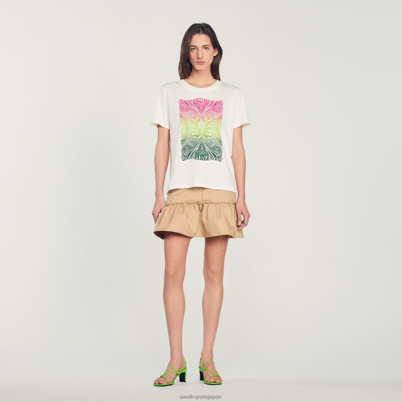 jp Sandro Paris 女性 植毛Tシャツ 生成り 20D4B312 衣服