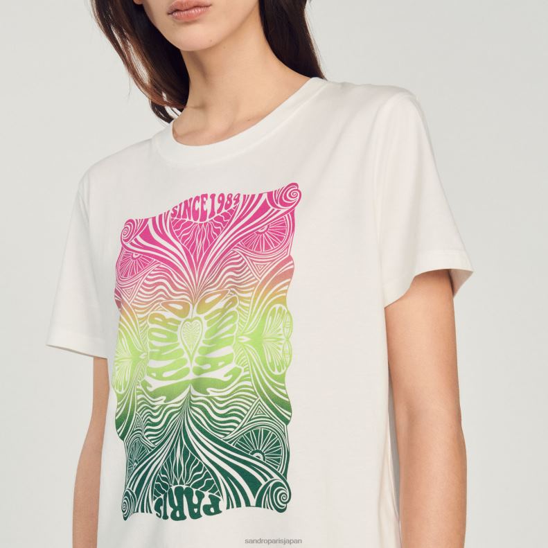 jp Sandro Paris 女性 植毛Tシャツ 生成り 20D4B312 衣服
