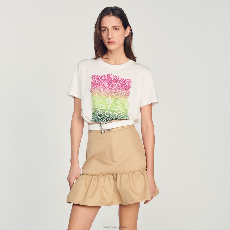 jp Sandro Paris 女性 植毛Tシャツ 生成り 20D4B312 衣服