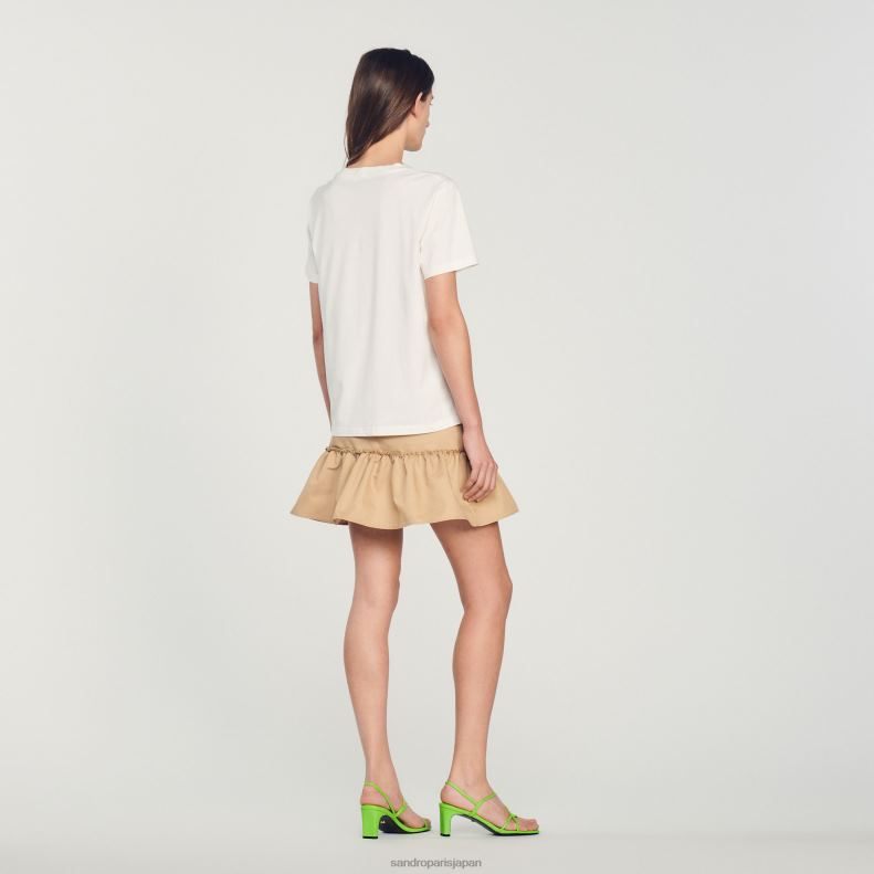 jp Sandro Paris 女性 植毛Tシャツ 生成り 20D4B312 衣服
