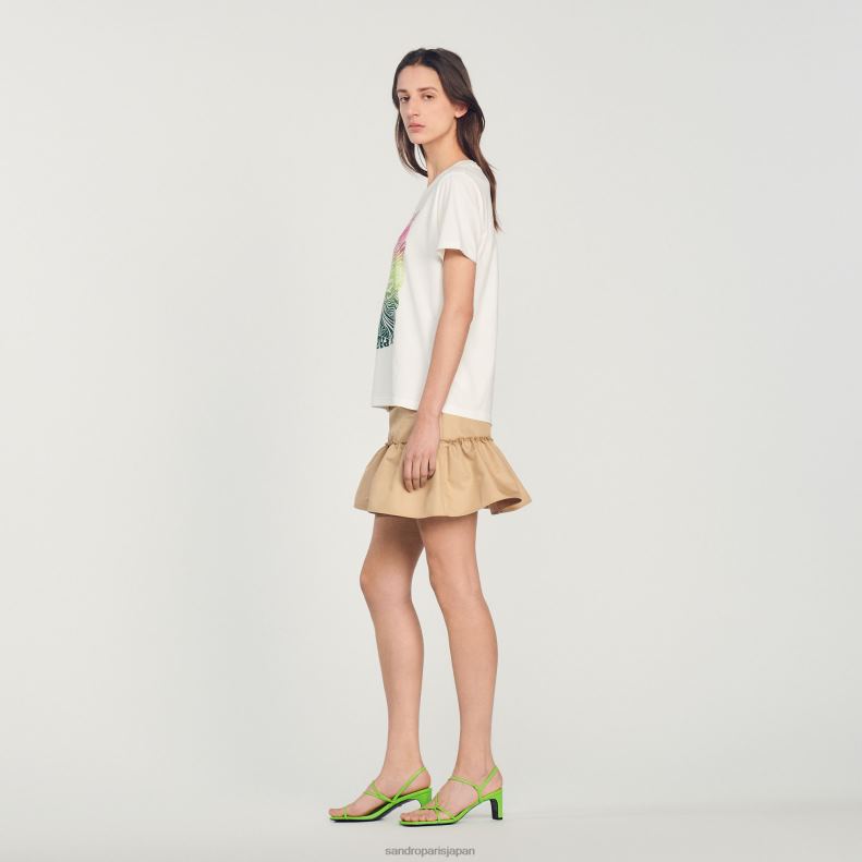 jp Sandro Paris 女性 植毛Tシャツ 生成り 20D4B312 衣服