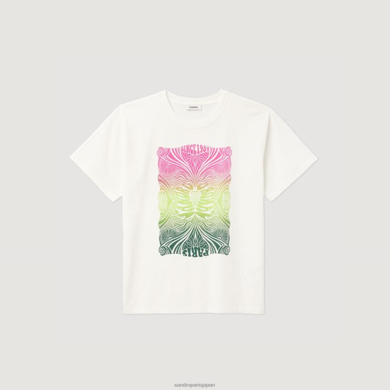 jp Sandro Paris 女性 植毛Tシャツ 生成り 20D4B312 衣服