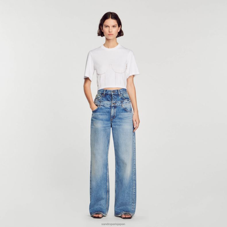jp Sandro Paris 女性 ラインストーンビスチェデザインのTシャツ 白 20D4B39 衣服