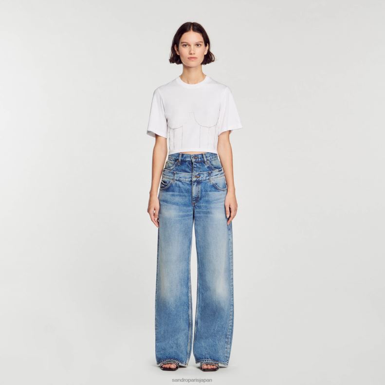 jp Sandro Paris 女性 ラインストーンビスチェデザインのTシャツ 白 20D4B39 衣服