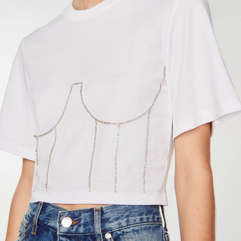 jp Sandro Paris 女性 ラインストーンビスチェデザインのTシャツ 白 20D4B39 衣服