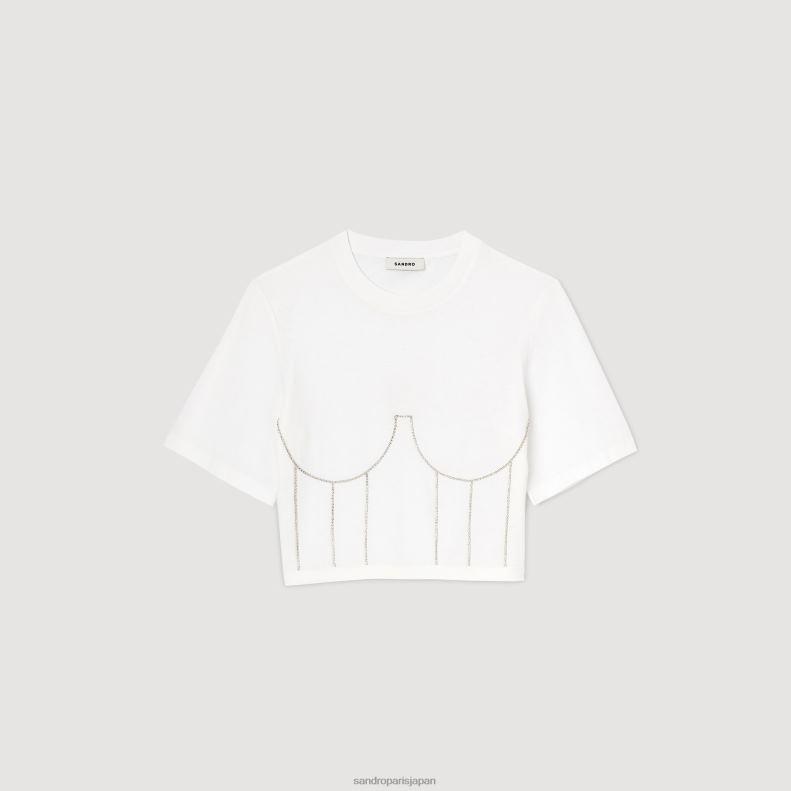jp Sandro Paris 女性 ラインストーンビスチェデザインのTシャツ 白 20D4B39 衣服