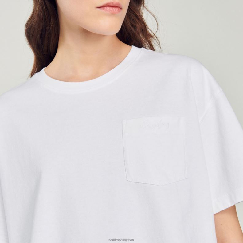 jp Sandro Paris 女性 クロップドルーズTシャツ 白 20D4B423 衣服