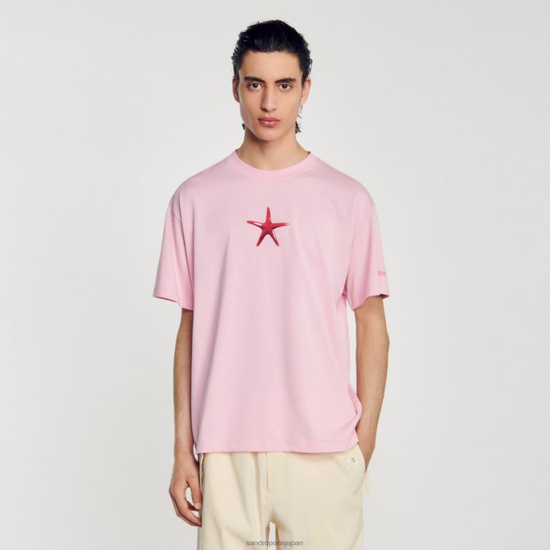 jp Sandro Paris 男性 ヒトデTシャツ ピンク 20D4B591 衣服