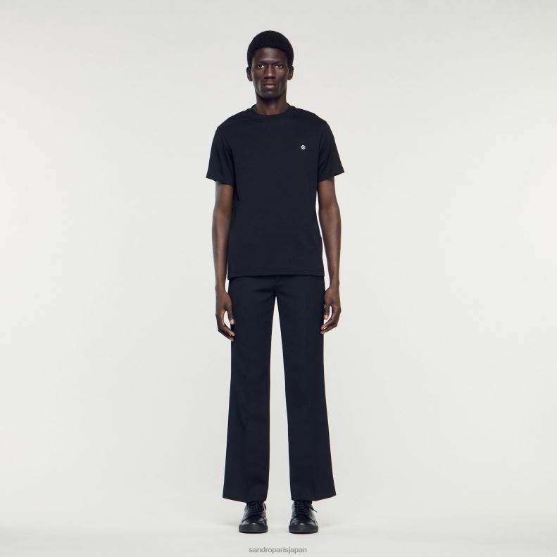 jp Sandro Paris 男性 スクエアクロスパッチ付きTシャツ 黒 20D4B645 衣服
