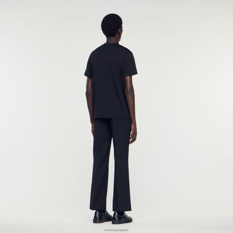 jp Sandro Paris 男性 スクエアクロスパッチ付きTシャツ 黒 20D4B645 衣服