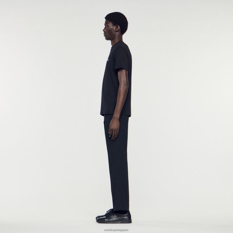 jp Sandro Paris 男性 スクエアクロスパッチ付きTシャツ 黒 20D4B645 衣服