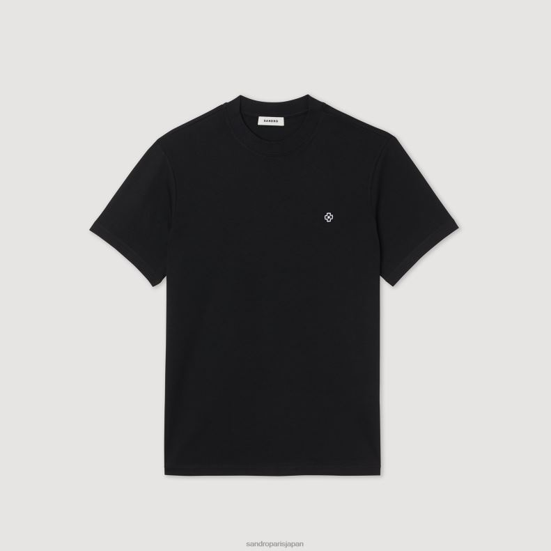 jp Sandro Paris 男性 スクエアクロスパッチ付きTシャツ 黒 20D4B645 衣服