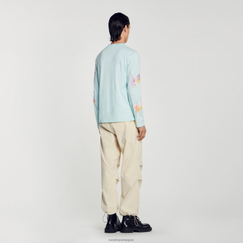 jp Sandro Paris 男性 魚のTシャツ ミントブルー 20D4B663 衣服