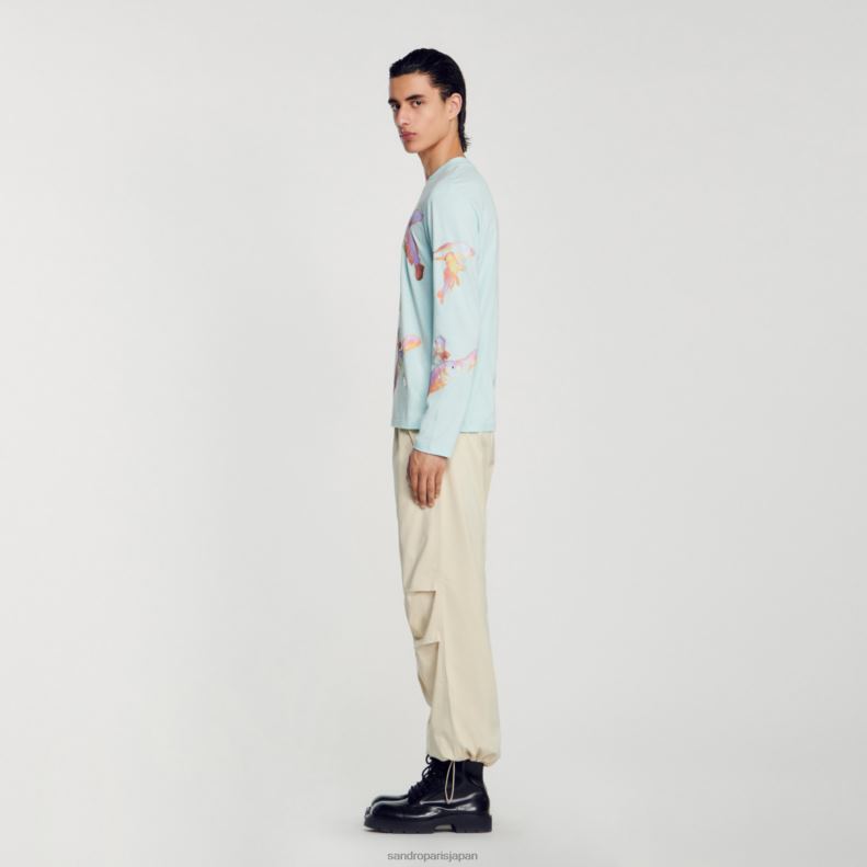 jp Sandro Paris 男性 魚のTシャツ ミントブルー 20D4B663 衣服