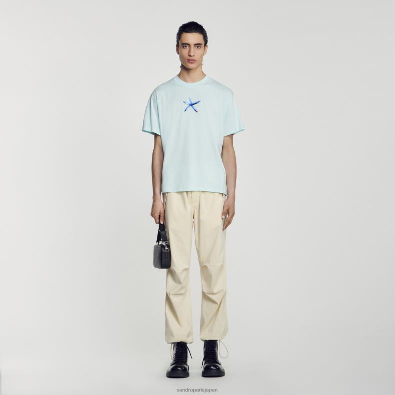 jp Sandro Paris 男性 ヒトデTシャツ ミントブルー 20D4B685 衣服