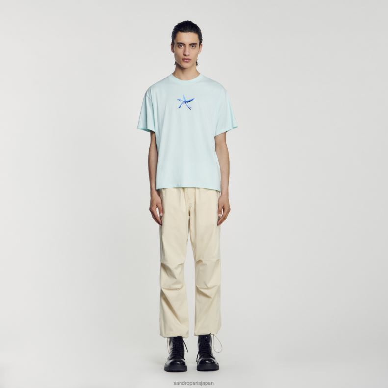 jp Sandro Paris 男性 ヒトデTシャツ ミントブルー 20D4B685 衣服