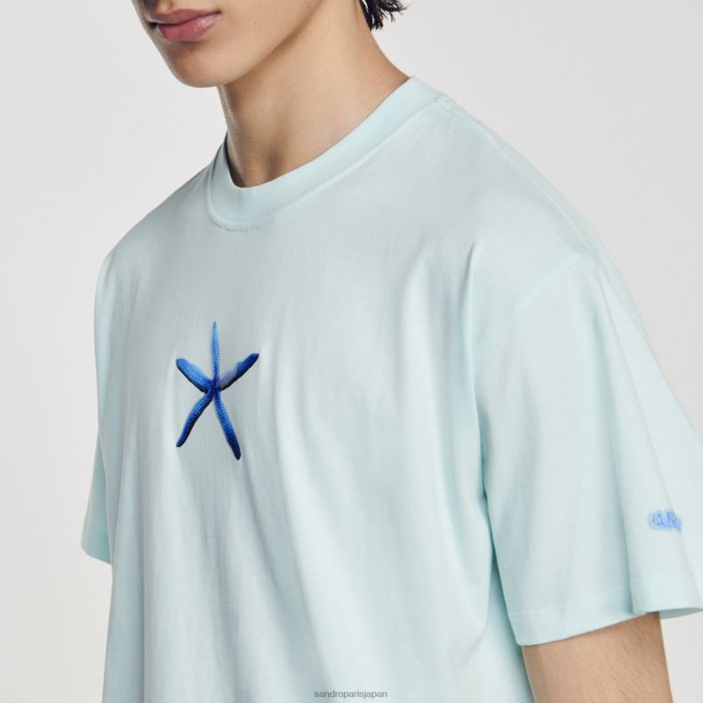 jp Sandro Paris 男性 ヒトデTシャツ ミントブルー 20D4B685 衣服