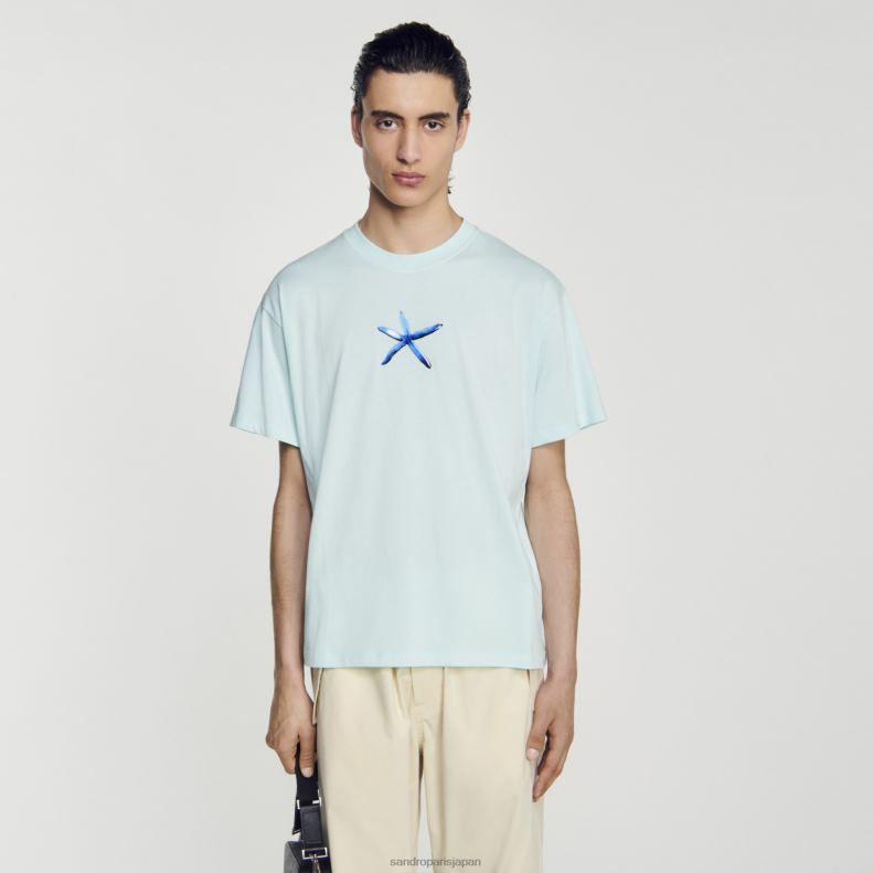 jp Sandro Paris 男性 ヒトデTシャツ ミントブルー 20D4B685 衣服