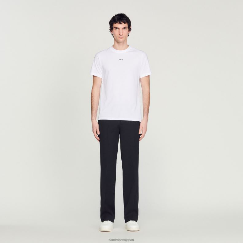 jp Sandro Paris 男性 刺繍入りTシャツ 白 20D4B710 衣服
