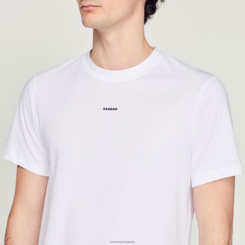 jp Sandro Paris 男性 刺繍入りTシャツ 白 20D4B710 衣服