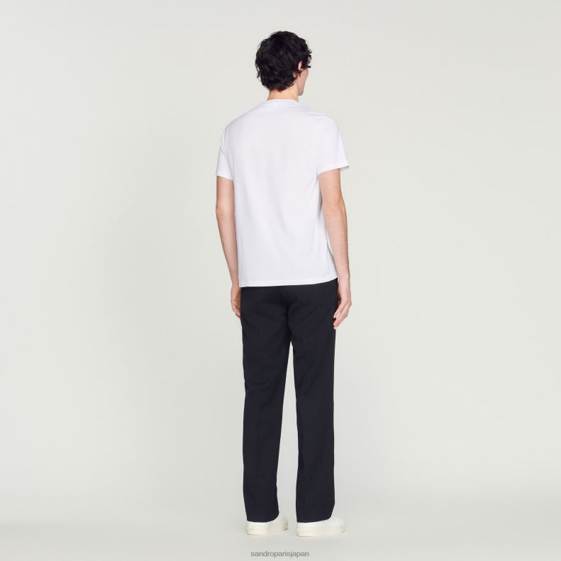 jp Sandro Paris 男性 刺繍入りTシャツ 白 20D4B710 衣服