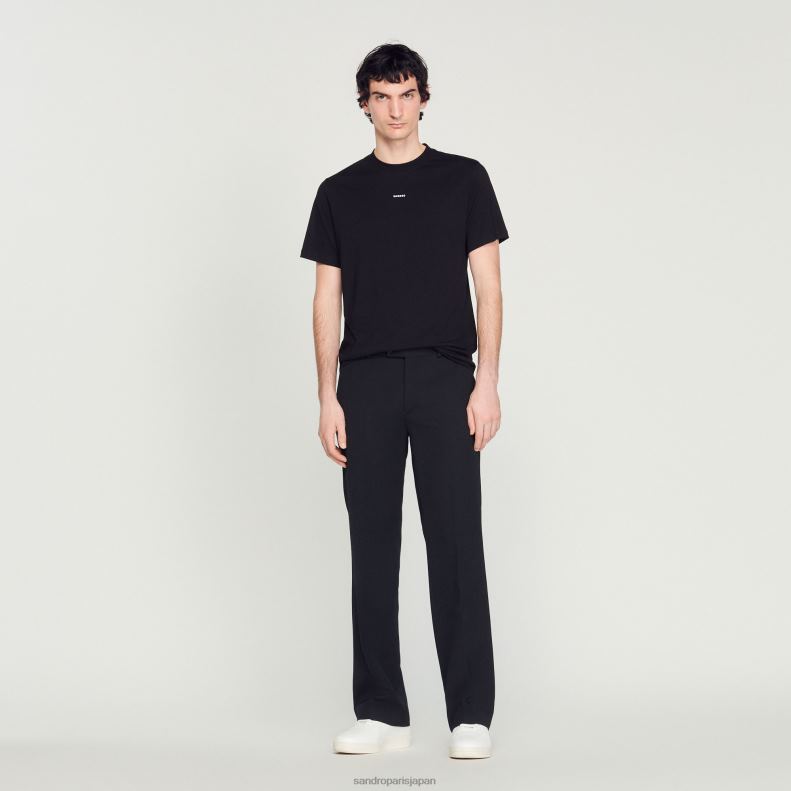 jp Sandro Paris 男性 刺繍入りTシャツ 黒 20D4B711 衣服