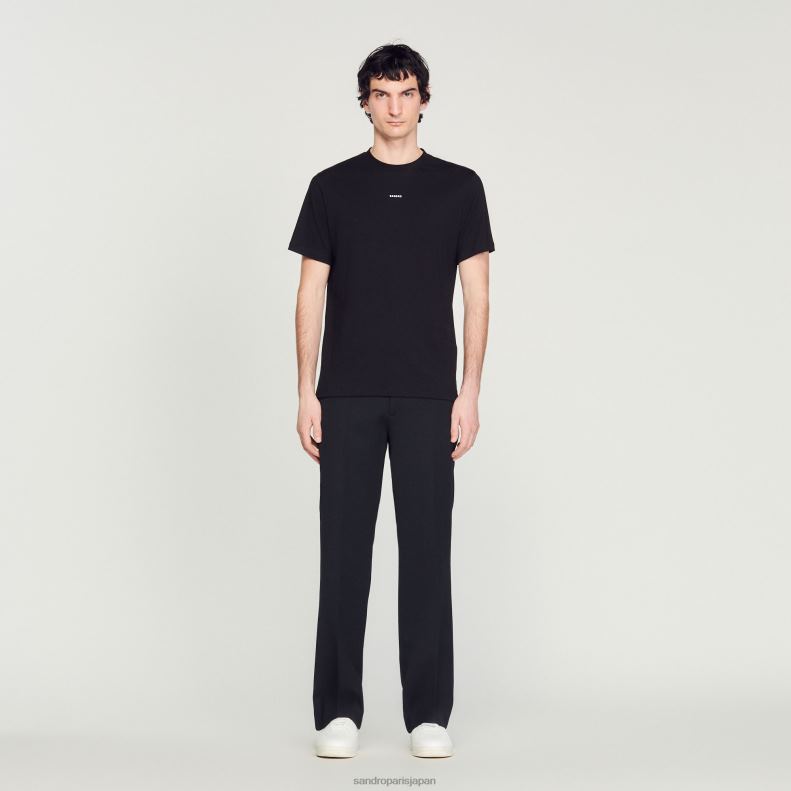 jp Sandro Paris 男性 刺繍入りTシャツ 黒 20D4B711 衣服