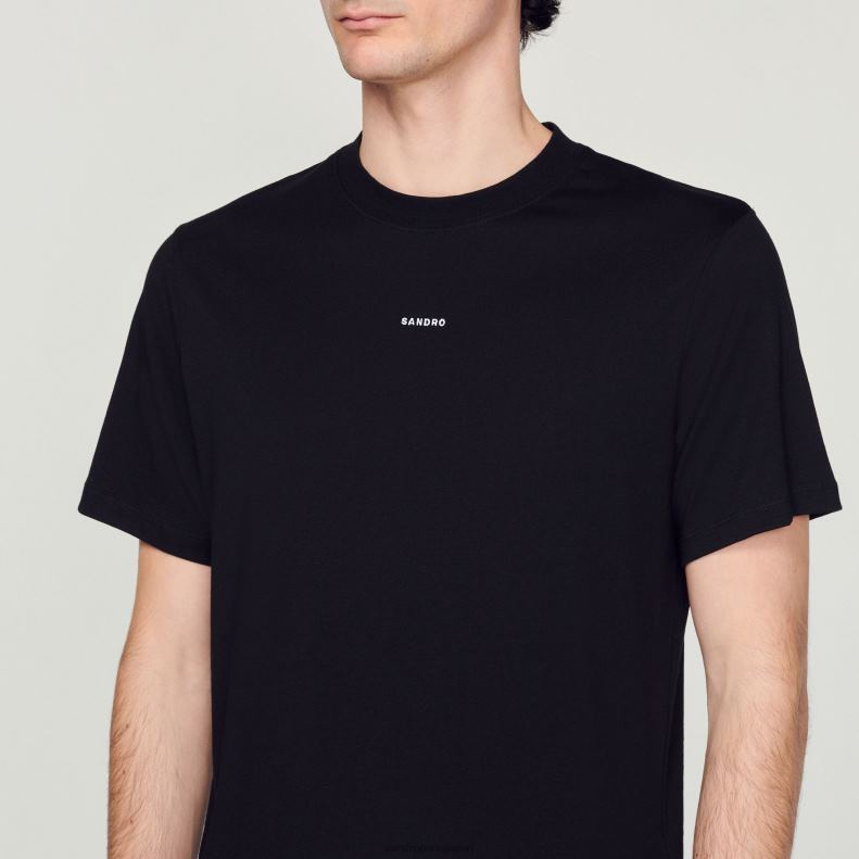 jp Sandro Paris 男性 刺繍入りTシャツ 黒 20D4B711 衣服