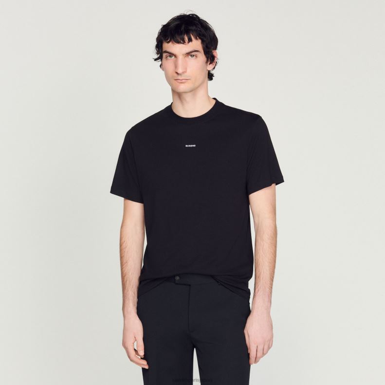 jp Sandro Paris 男性 刺繍入りTシャツ 黒 20D4B711 衣服