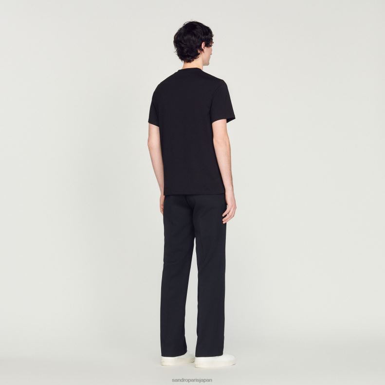 jp Sandro Paris 男性 刺繍入りTシャツ 黒 20D4B711 衣服