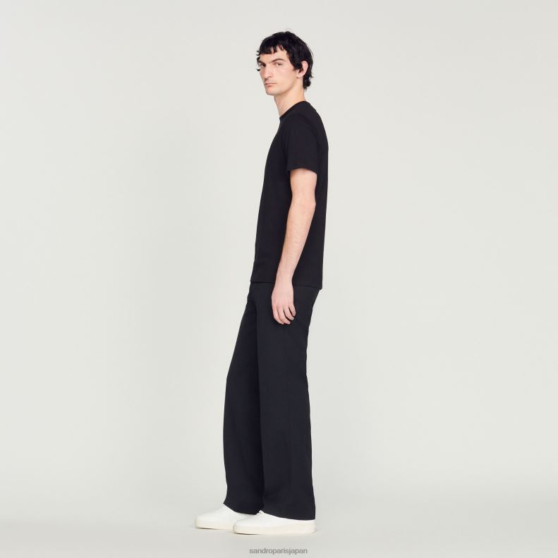 jp Sandro Paris 男性 刺繍入りTシャツ 黒 20D4B711 衣服