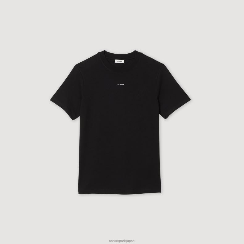 jp Sandro Paris 男性 刺繍入りTシャツ 黒 20D4B711 衣服