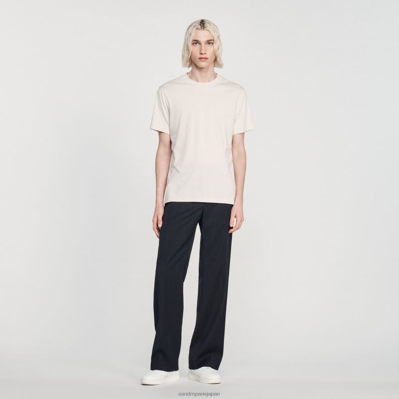 jp Sandro Paris 男性 刺繍入りTシャツ グレージュ 20D4B712 衣服