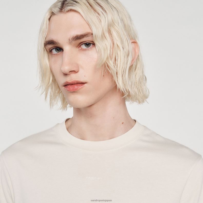 jp Sandro Paris 男性 刺繍入りTシャツ グレージュ 20D4B712 衣服