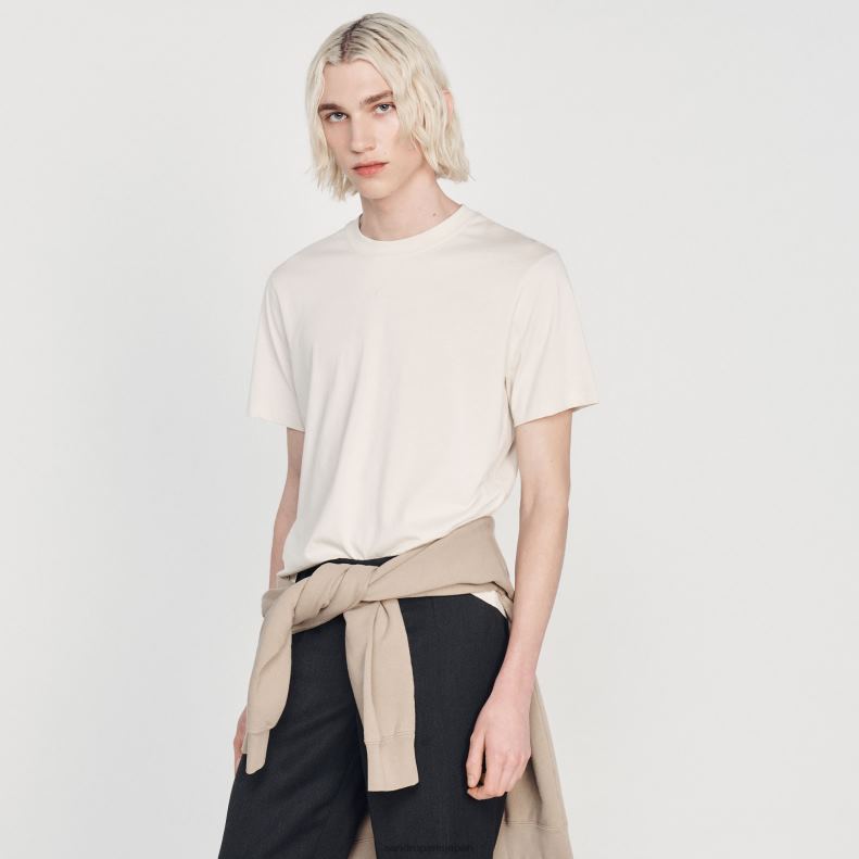 jp Sandro Paris 男性 刺繍入りTシャツ グレージュ 20D4B712 衣服