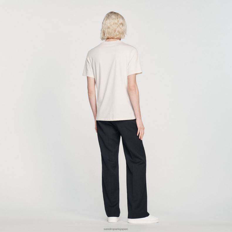 jp Sandro Paris 男性 刺繍入りTシャツ グレージュ 20D4B712 衣服