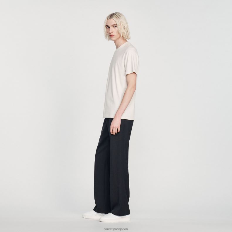 jp Sandro Paris 男性 刺繍入りTシャツ グレージュ 20D4B712 衣服