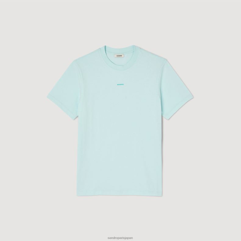 jp Sandro Paris 男性 刺繍入りTシャツ ミントブルー 20D4B713 衣服