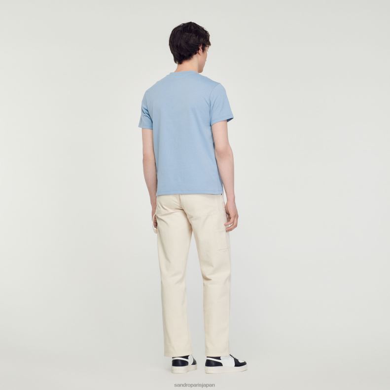 jp Sandro Paris 男性 フラワーパッチ Tシャツ 青 20D4B719 衣服