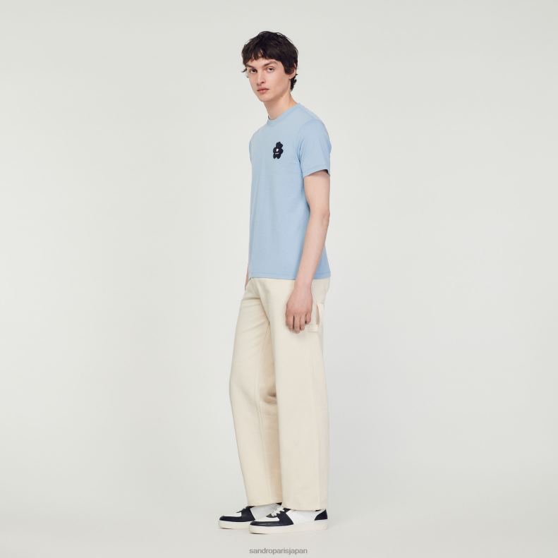 jp Sandro Paris 男性 フラワーパッチ Tシャツ 青 20D4B719 衣服