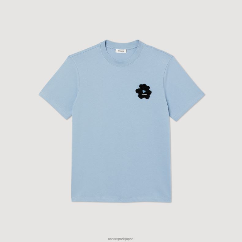 jp Sandro Paris 男性 フラワーパッチ Tシャツ 青 20D4B719 衣服