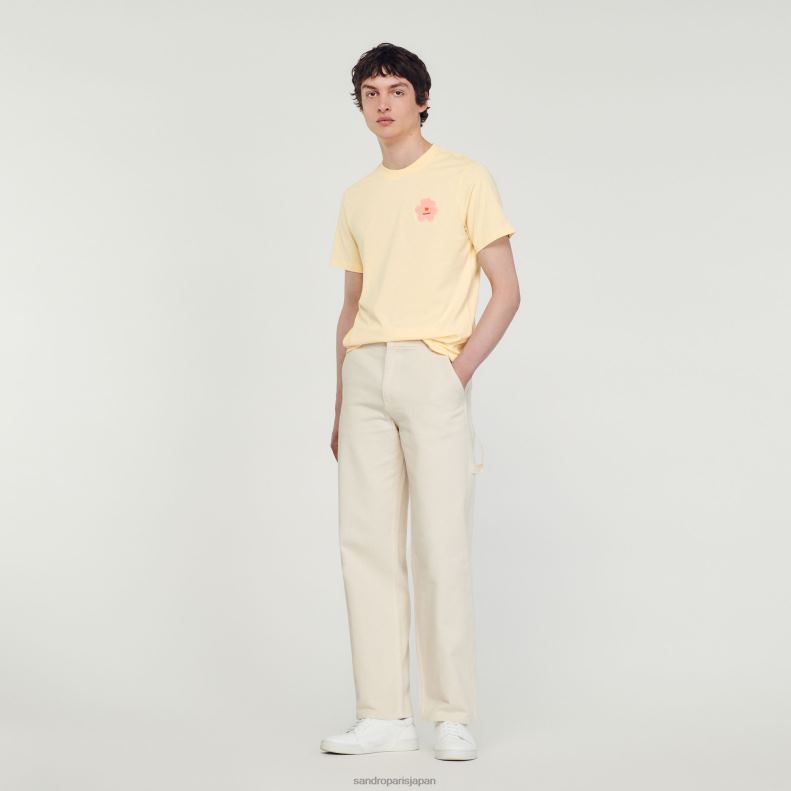 jp Sandro Paris 男性 フラワーパッチ Tシャツ クリーム 20D4B720 衣服