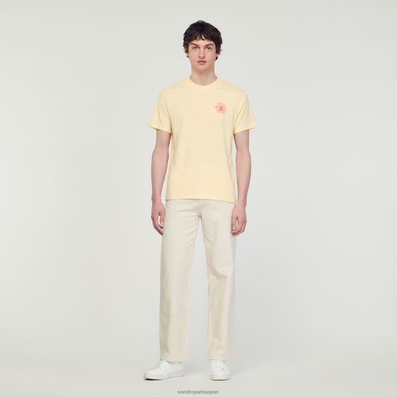jp Sandro Paris 男性 フラワーパッチ Tシャツ クリーム 20D4B720 衣服